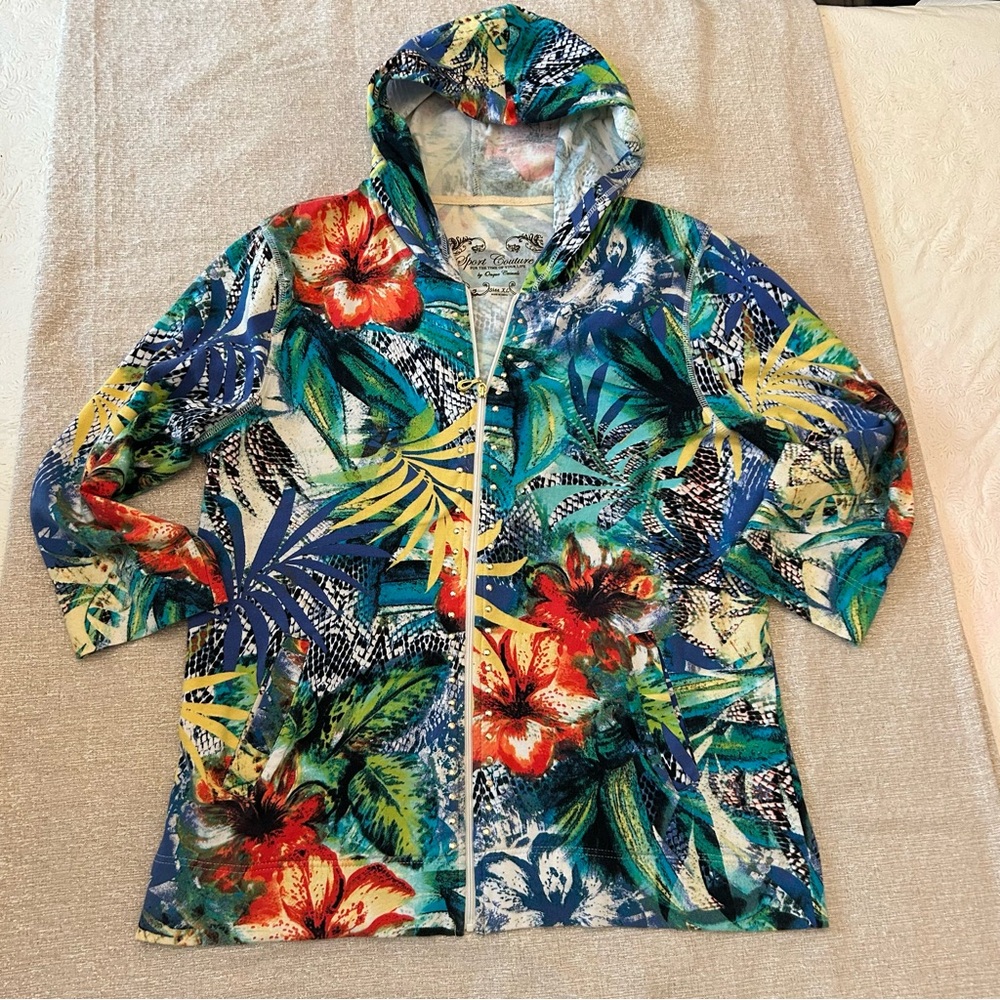 Onque Graphic Zip up Hoodie Fun Colorful Long Sleeve with metal accents Size XL - Picture 7 of 12